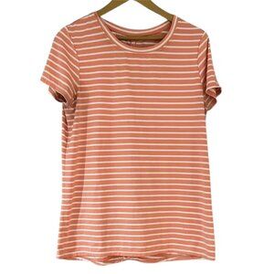 Cuddl Duds Peach White Striped Sleep Tee Soft Cozy Crewneck